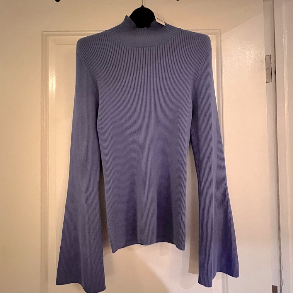 Ann Taylor NWT Flare Sleeve Mock Neck Sweater size M Brilliant Peri Blue